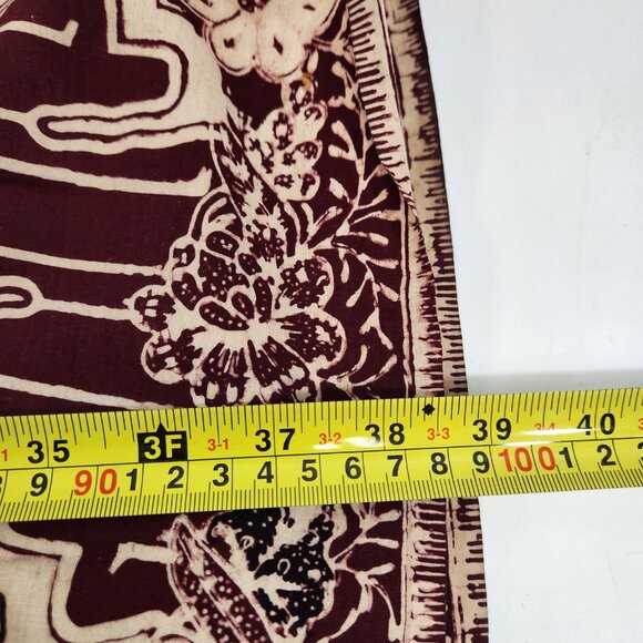 Vintage Batik A-Line Maxi Skirt Long Brown Cream Elastic Waist - Picture 9 of 9